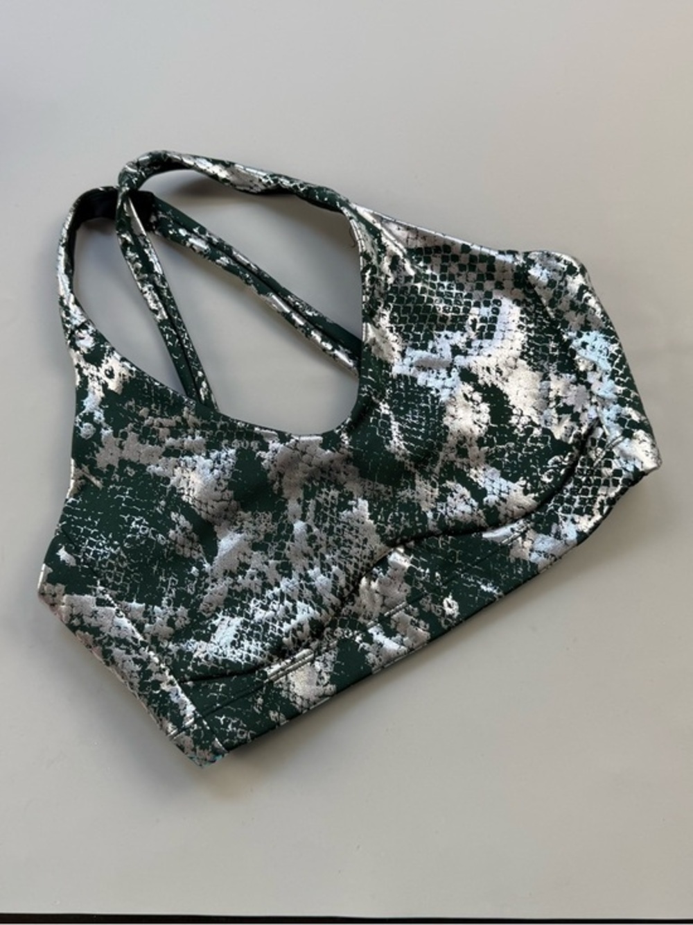Carbon38 Snakeskin Foil Sports Bra Crop Top Green Silver Womens Small